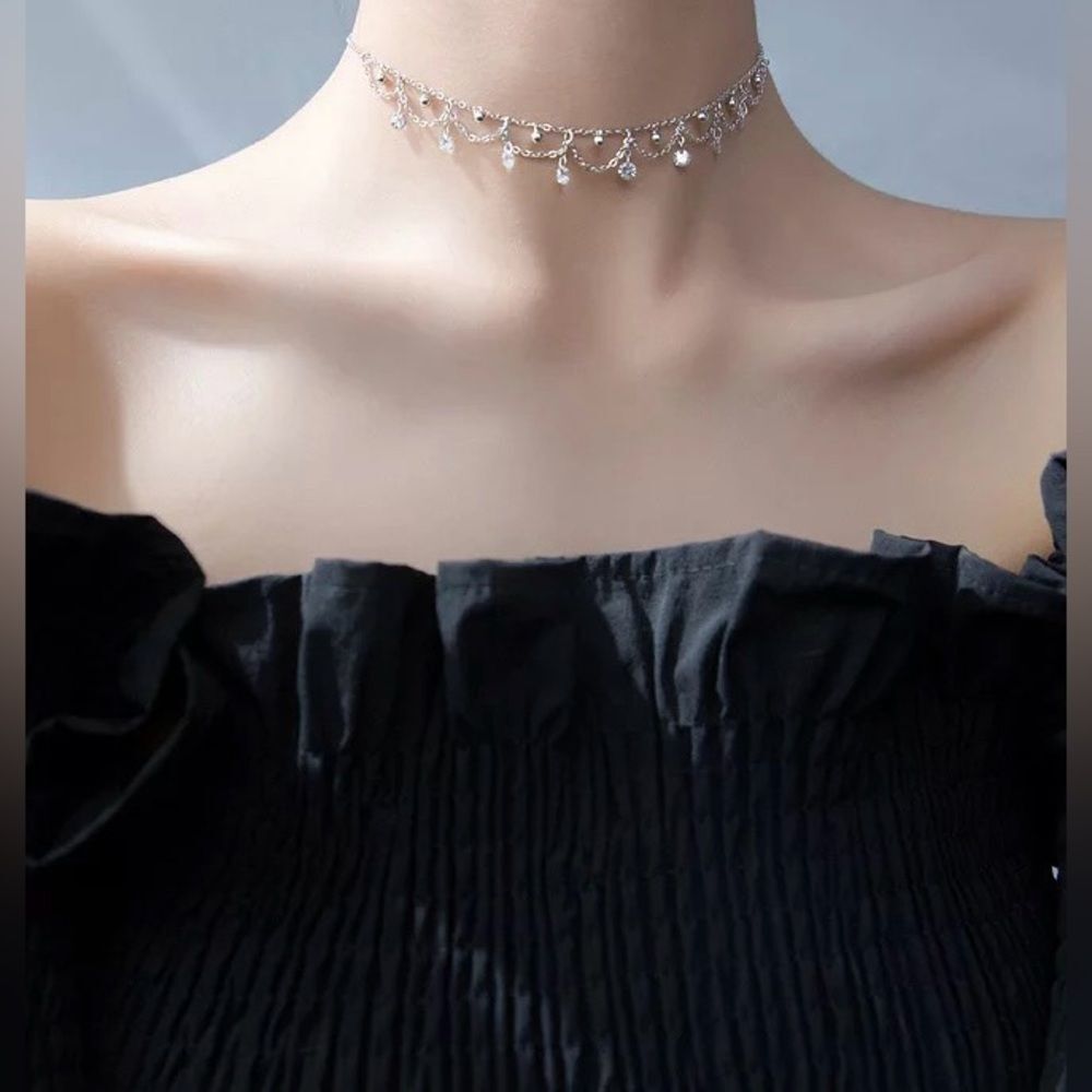 New Zirconia drop handmade sterling silver choker - Picture 6 of 6